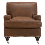 Fauteuil club en lin de transition avec garniture cloutée et pieds à roulettes, simple — Émeraude / Marron / Or / Noir et blanc / Rose poudré / Marine