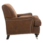 Fauteuil club en lin de transition avec garniture cloutée et pieds à roulettes, simple — Émeraude / Marron / Or / Noir et blanc / Rose poudré / Marine