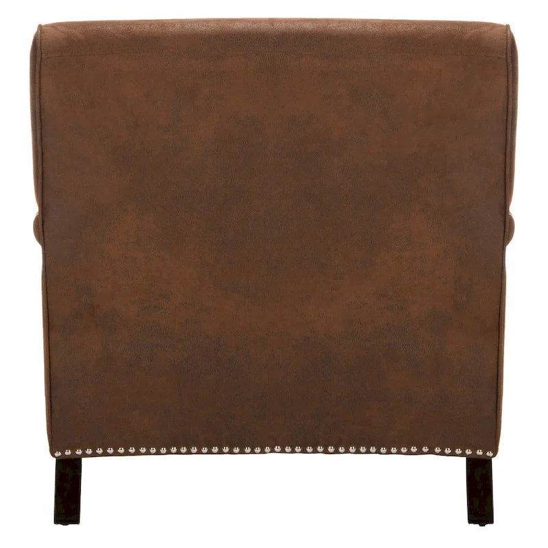Fauteuil club en lin de transition avec garniture cloutée et pieds à roulettes, simple — Émeraude / Marron / Or / Noir et blanc / Rose poudré / Marine