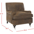 Fauteuil club en lin de transition avec garniture cloutée et pieds à roulettes, simple — Émeraude / Marron / Or / Noir et blanc / Rose poudré / Marine