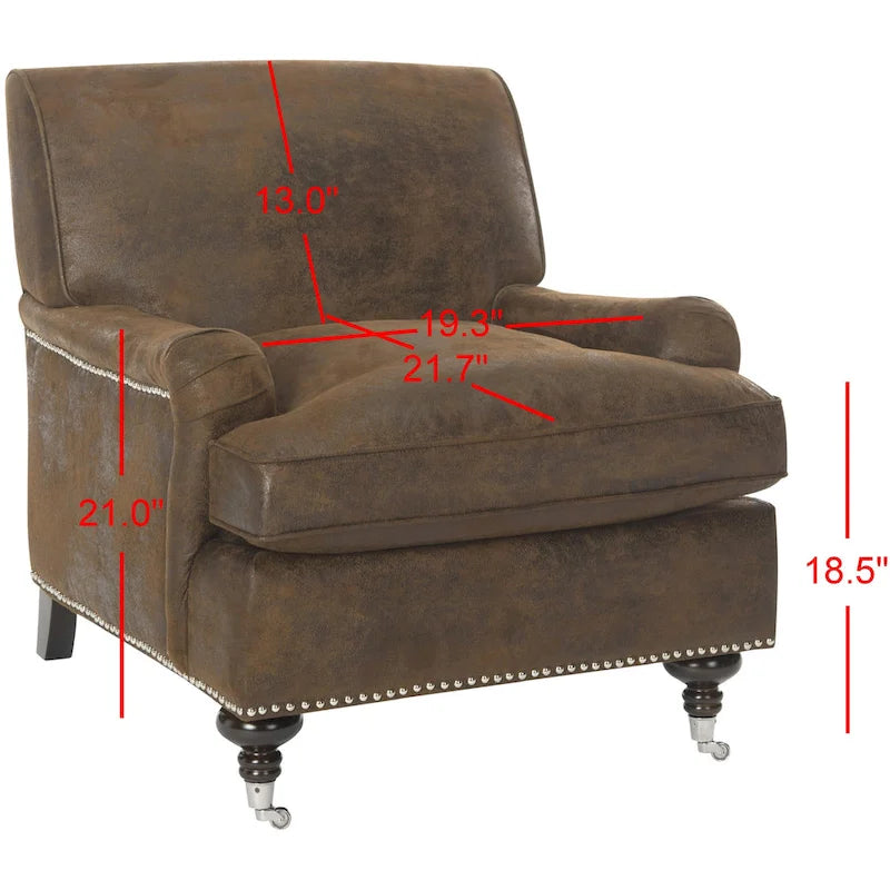Fauteuil club en lin de transition avec garniture cloutée et pieds à roulettes, simple — Émeraude / Marron / Or / Noir et blanc / Rose poudré / Marine