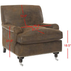 Fauteuil club en lin de transition avec garniture cloutée et pieds à roulettes, simple — Émeraude / Marron / Or / Noir et blanc / Rose poudré / Marine