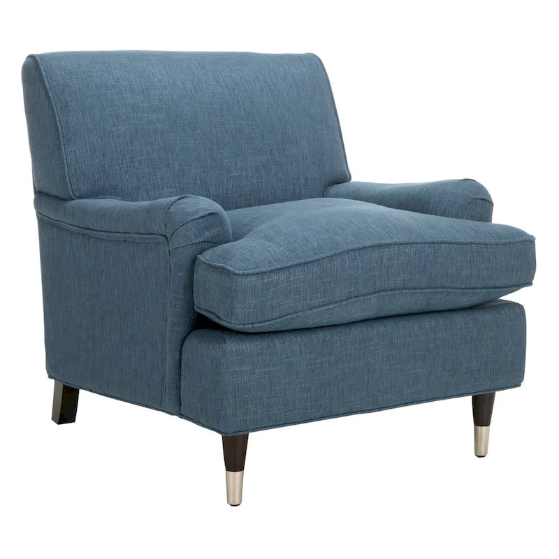Fauteuil club en lin de transition avec garniture cloutée et pieds à roulettes, simple — Émeraude / Marron / Or / Noir et blanc / Rose poudré / Marine