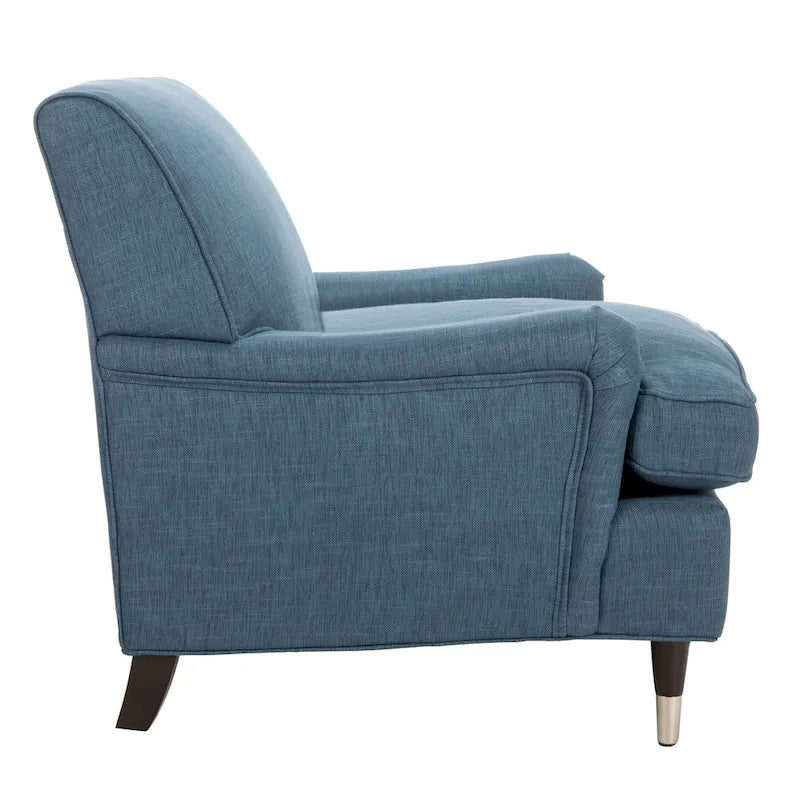 Fauteuil club en lin de transition avec garniture cloutée et pieds à roulettes, simple — Émeraude / Marron / Or / Noir et blanc / Rose poudré / Marine