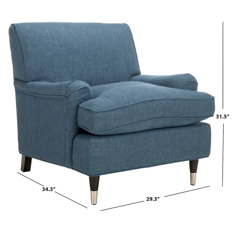 Fauteuil club en lin de transition avec garniture cloutée et pieds à roulettes, simple — Émeraude / Marron / Or / Noir et blanc / Rose poudré / Marine