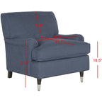 Fauteuil club en lin de transition avec garniture cloutée et pieds à roulettes, simple — Émeraude / Marron / Or / Noir et blanc / Rose poudré / Marine