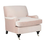 Fauteuil club en lin de transition avec garniture cloutée et pieds à roulettes, simple — Émeraude / Marron / Or / Noir et blanc / Rose poudré / Marine