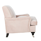 Fauteuil club en lin de transition avec garniture cloutée et pieds à roulettes, simple — Émeraude / Marron / Or / Noir et blanc / Rose poudré / Marine
