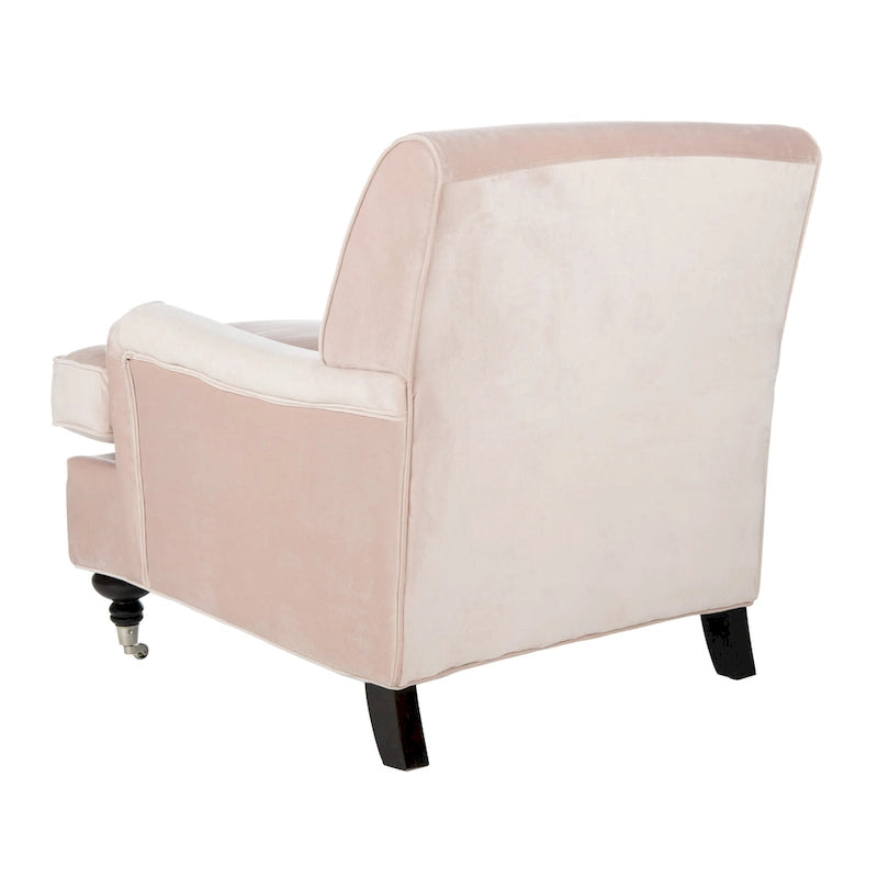 Fauteuil club en lin de transition avec garniture cloutée et pieds à roulettes, simple — Émeraude / Marron / Or / Noir et blanc / Rose poudré / Marine