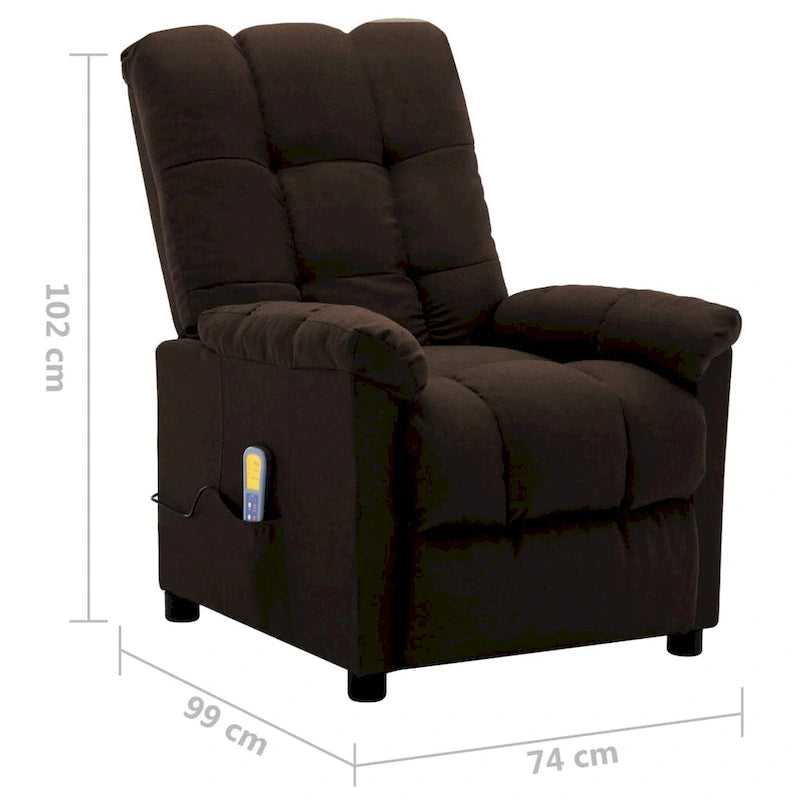 Fauteuil inclinable massant en tissu, marron foncé, 6 points de vibration, individuel