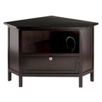 Meuble TV Espresso Corner avec étagère ouverte et porte abattante, pour TV jusqu'à 27"