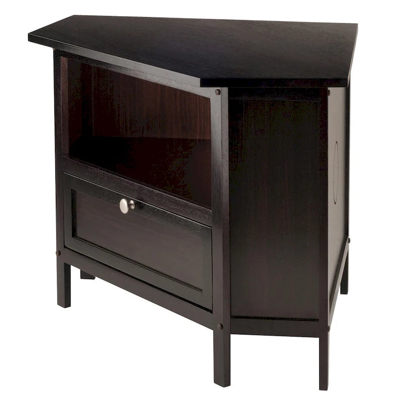 Meuble TV Espresso Corner avec étagère ouverte et porte abattante, pour TV jusqu'à 27"