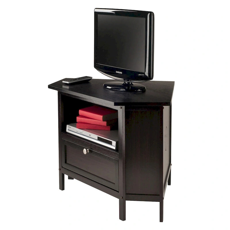 Meuble TV Espresso Corner avec étagère ouverte et porte abattante, pour TV jusqu'à 27"