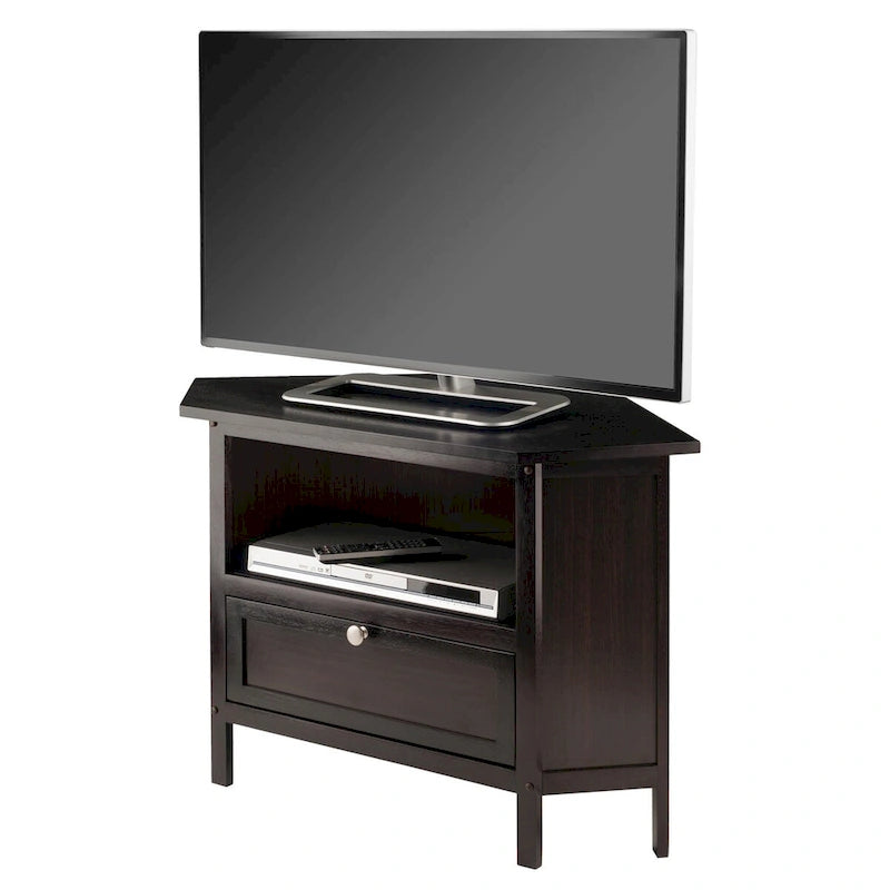 Meuble TV Espresso Corner avec étagère ouverte et porte abattante, pour TV jusqu'à 27"