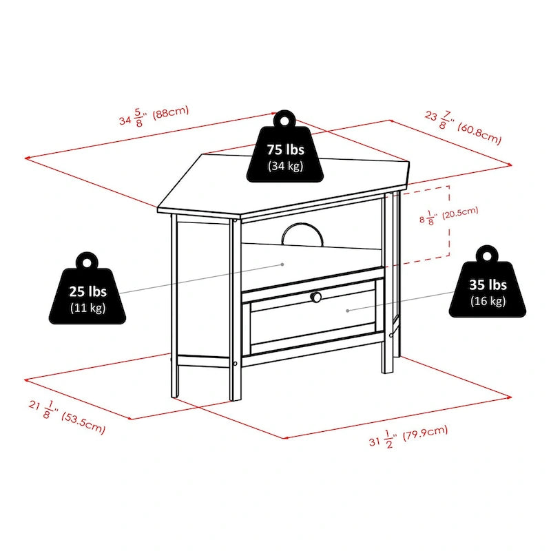 Meuble TV Espresso Corner avec étagère ouverte et porte abattante, pour TV jusqu'à 27"