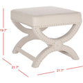Banc ottoman en lin en forme de X avec bordure cloutée, simple — Taupe / Rose poudré / Prune / Gris / Bleu / Crème / Jaune