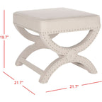 Banc ottoman en lin en forme de X avec bordure cloutée, simple — Taupe / Rose poudré / Prune / Gris / Bleu / Crème / Jaune