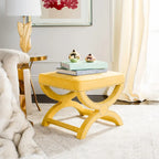 Banc ottoman en lin en forme de X avec bordure cloutée, simple — Taupe / Rose poudré / Prune / Gris / Bleu / Crème / Jaune