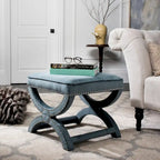 Banc ottoman en lin en forme de X avec bordure cloutée, simple — Taupe / Rose poudré / Prune / Gris / Bleu / Crème / Jaune