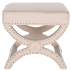 Banc ottoman en lin en forme de X avec bordure cloutée, simple — Taupe / Rose poudré / Prune / Gris / Bleu / Crème / Jaune