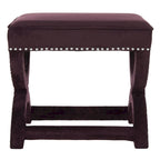 Banc ottoman en lin en forme de X avec bordure cloutée, simple — Taupe / Rose poudré / Prune / Gris / Bleu / Crème / Jaune