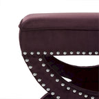 Banc ottoman en lin en forme de X avec bordure cloutée, simple — Taupe / Rose poudré / Prune / Gris / Bleu / Crème / Jaune