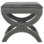 Banc ottoman en lin en forme de X avec bordure cloutée, simple — Taupe / Rose poudré / Prune / Gris / Bleu / Crème / Jaune
