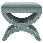 Banc ottoman en lin en forme de X avec bordure cloutée, simple — Taupe / Rose poudré / Prune / Gris / Bleu / Crème / Jaune