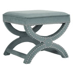 Banc ottoman en lin en forme de X avec bordure cloutée, simple — Taupe / Rose poudré / Prune / Gris / Bleu / Crème / Jaune