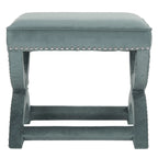 Banc ottoman en lin en forme de X avec bordure cloutée, simple — Taupe / Rose poudré / Prune / Gris / Bleu / Crème / Jaune