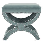 Banc ottoman en lin en forme de X avec bordure cloutée, simple — Taupe / Rose poudré / Prune / Gris / Bleu / Crème / Jaune