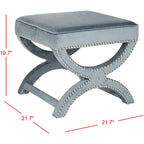 Banc ottoman en lin en forme de X avec bordure cloutée, simple — Taupe / Rose poudré / Prune / Gris / Bleu / Crème / Jaune