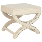 Banc ottoman en lin en forme de X avec bordure cloutée, simple — Taupe / Rose poudré / Prune / Gris / Bleu / Crème / Jaune