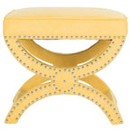 Banc ottoman en lin en forme de X avec bordure cloutée, simple — Taupe / Rose poudré / Prune / Gris / Bleu / Crème / Jaune