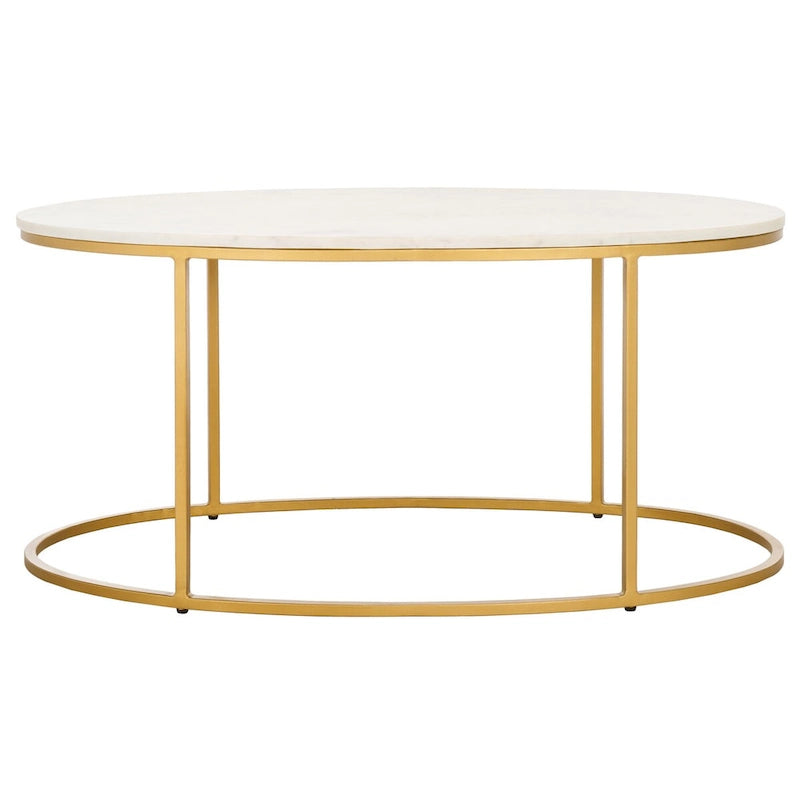 White Marble & Gold Art Deco Round Frame Coffee Table, Fully Assembled