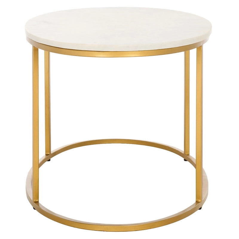 Table basse ronde Art Déco en marbre blanc et laiton doré, entièrement assemblée