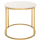 Table basse ronde Art Déco en marbre blanc et laiton doré, entièrement assemblée