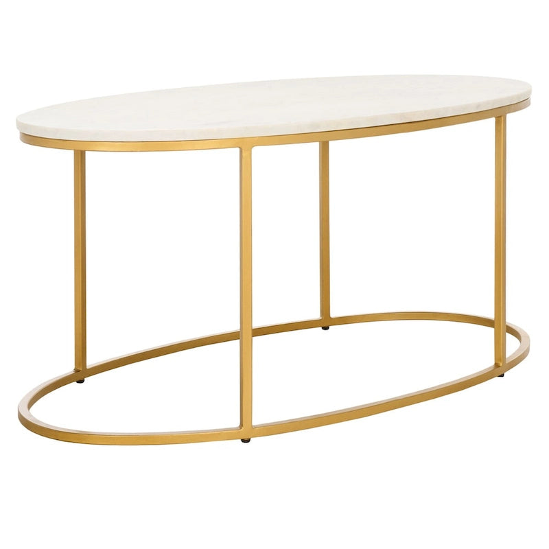 Table basse ronde Art Déco en marbre blanc et laiton doré, entièrement assemblée