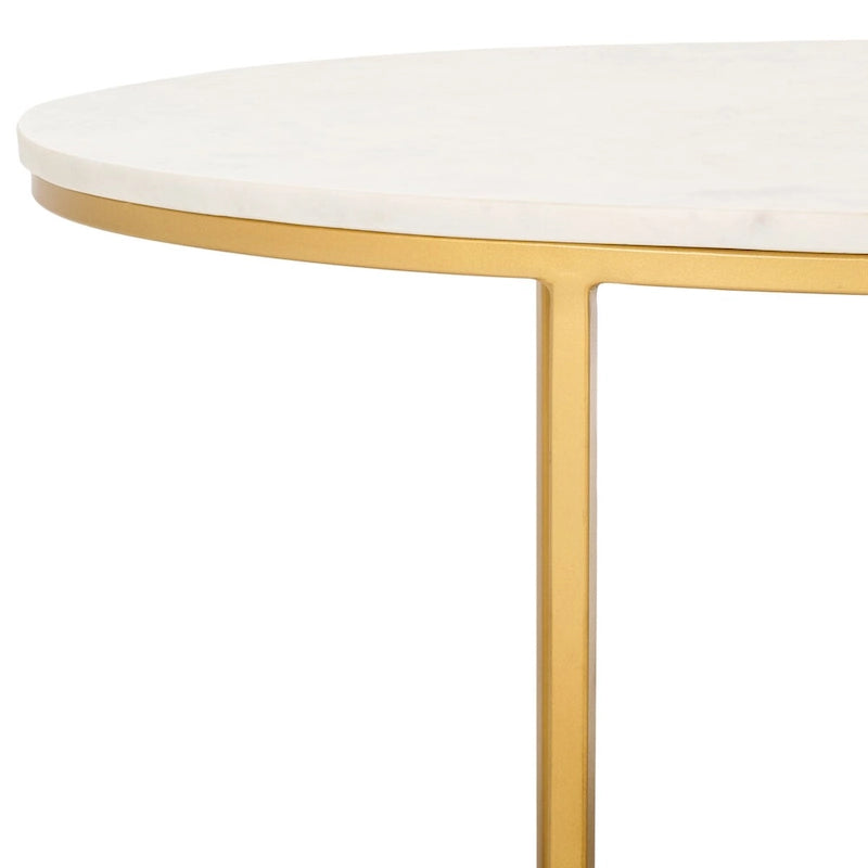 Table basse ronde Art Déco en marbre blanc et laiton doré, entièrement assemblée