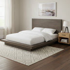 Nels Pine Wood Platform Queen Bed, Plinth Base, Distressed Brown