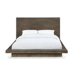 Lit plateforme bas Queen, Marron vieilli, Pin brossé, Base plinthe, Pour 2