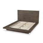 Lit plateforme bas Queen, Marron vieilli, Pin brossé, Base plinthe, Pour 2