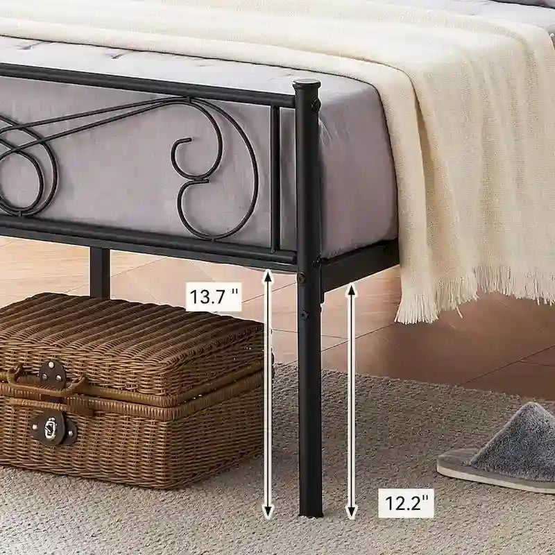 Cadre de lit en métal avec tête et pied de lit à motif vintage, noir, simple / double / grand / très grand