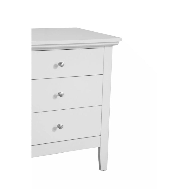 Table de chevet à 3 tiroirs, blanc, placage bois véritable, quincaillerie nickel, simple