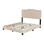 Lit plate-forme capitonné Queen Velvet avec tête de lit rivetée, Rose / Beige / Gris, Pour 2