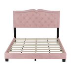 Lit plate-forme capitonné Queen Velvet avec tête de lit rivetée, Rose / Beige / Gris, Pour 2