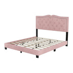 Lit plate-forme capitonné Queen Velvet avec tête de lit rivetée, Rose / Beige / Gris, Pour 2