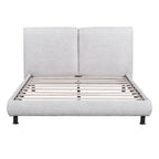 Lit plate-forme capitonné avec deux oreillers de tête de lit, Beige / Gris, Polyester, Pour 2