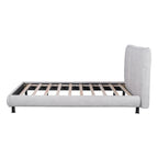 Lit plate-forme capitonné avec deux oreillers de tête de lit, Beige / Gris, Polyester, Pour 2