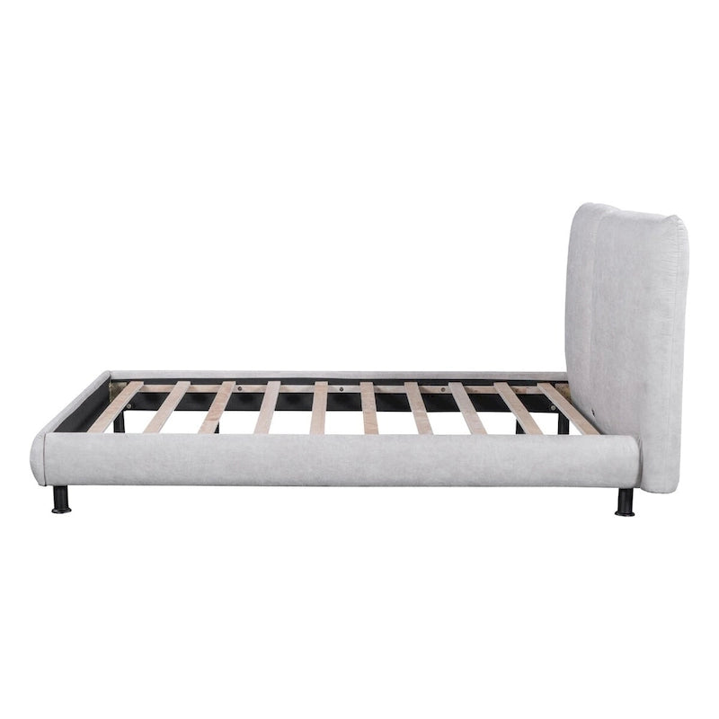 Lit plate-forme capitonné avec deux oreillers de tête de lit, Beige / Gris, Polyester, Pour 2